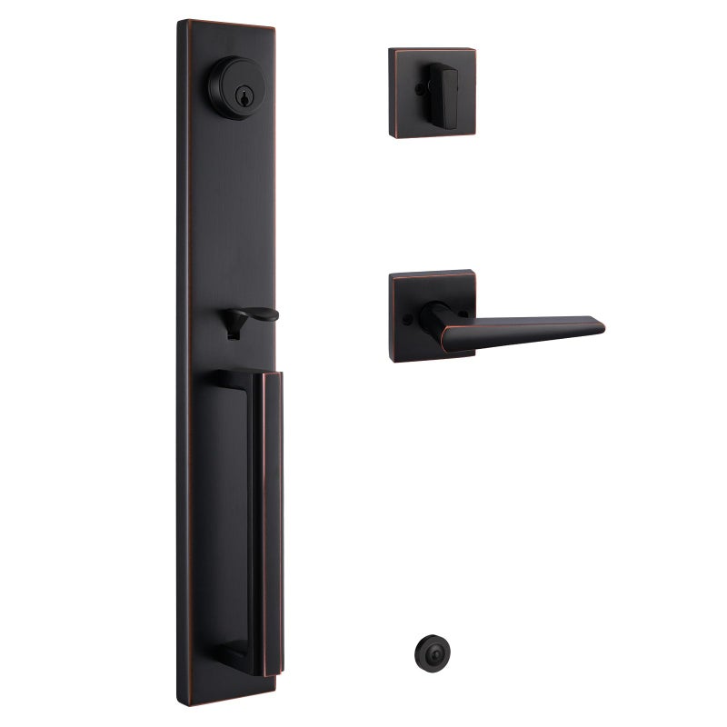 TMC Front Door Handleset HandleSet with Knob Door Handle for Entrance Reversible for Right and Left Handed and a Single Cylinder Deadbolt Handle Set Oil Rubbed Bronze Finish MDHST201610B-AMZ - Image 1